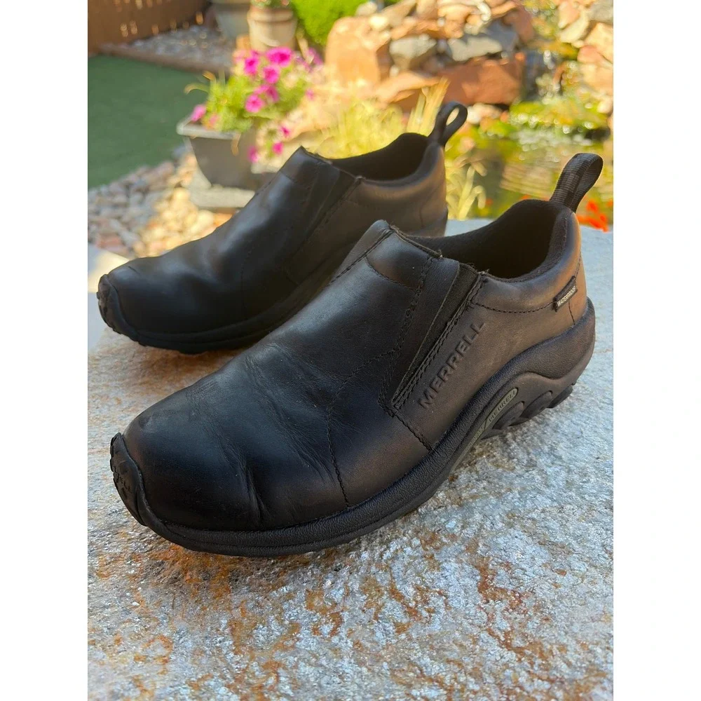 Merrell Mens Jungle Moc Waterproof Black Leather Slip On Shoes J597913Z Size 8.5